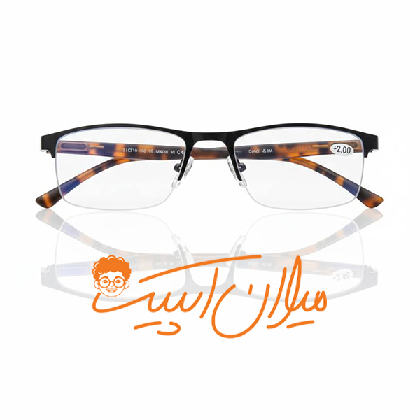 عینک مطالعه نیم فریم نزدیک بین | نمره 2.00+ | دسته فنر